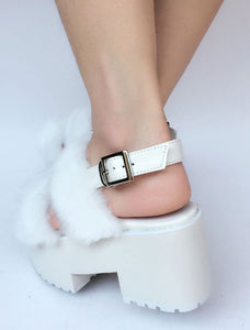 Sweet Lolita Shoes White Faux Fur Platform Open Toe Heeled Lolita Sandals