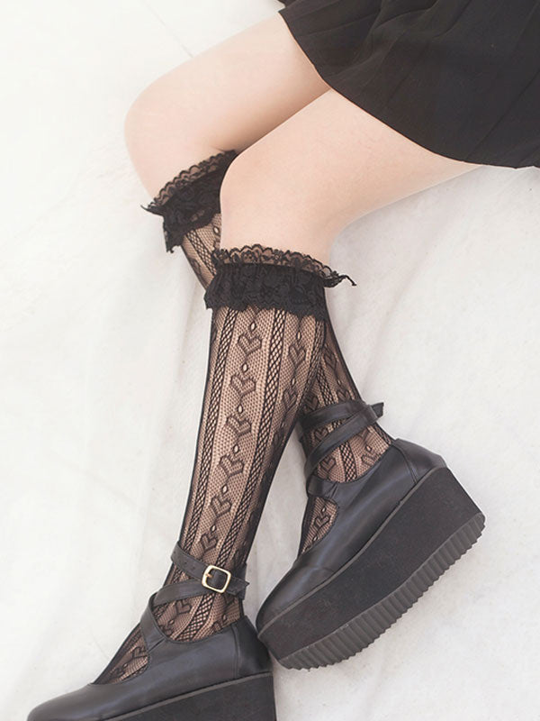 Black Lolita Stocking Bows Ruffles Lace Socks Cotton Lolita Accessories