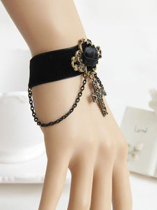Gothic Lolita Bracelet Velour Chains Metal Details Black Lolita Accessories