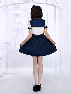 White Navy Blue Lolita One-piece Dress Sailor Style Short Sleevs