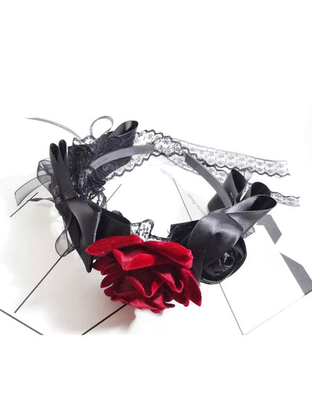 Gothic Lolita Headdress Tulle Lace Flower Black Lolita Veil