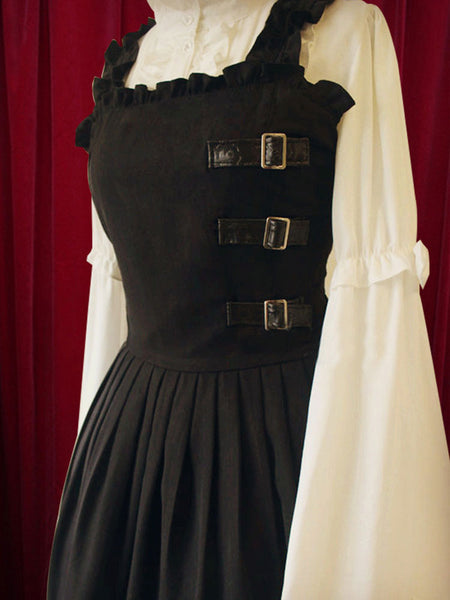 Black Lolita Dress Straps Buckles Cotton Dress for Women