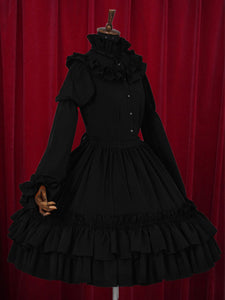 Black Lolita Dress Tiered Ruffles Cotton Dress