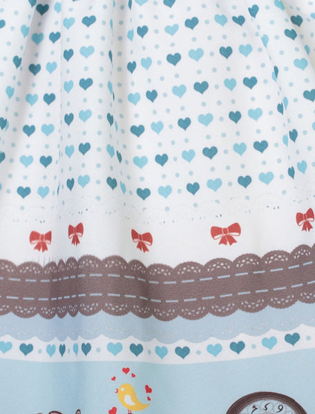 Sweet Light Blue Lolita Short Skirt Lace Trim Heart Print