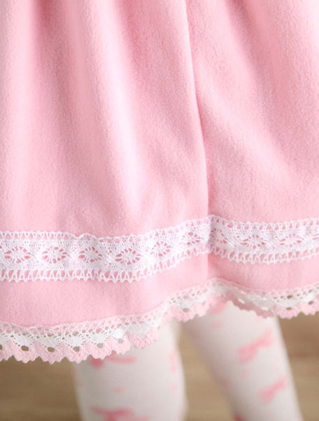 Sweet Pink Short Lolita Skirt with Whtie Trim Bows Pears