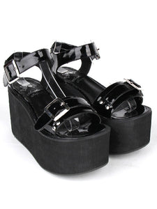 Buckles PU Leather Black Lolita Sandals