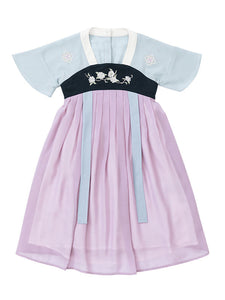 Chinese Style Lolita Dress OP Embroidery Pleated Lilac Chiffon Children Lolita OP Dress