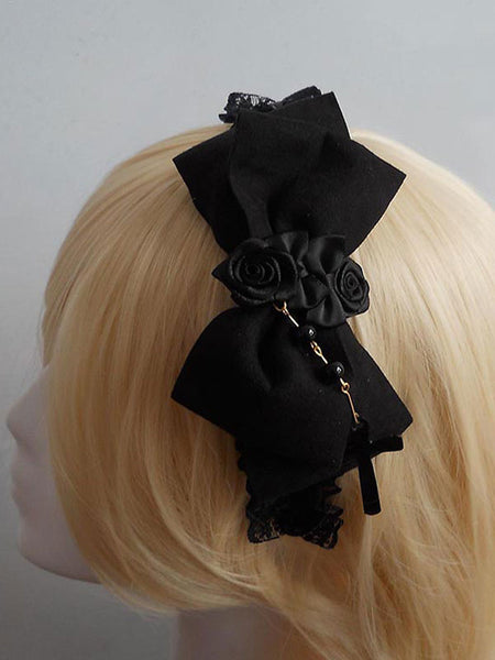 Black Lace Flower Bow Synthetic Lolita Hair Accessories 