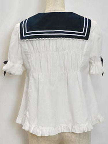 Sailor Lolita Outfits Deep Blue Short Sleeve Shirt With Pleated Jumper Skirt