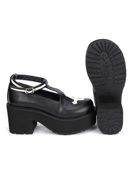Gothic Lolita Shoes Cross Platform Pumps Ankle Strap Gothic Lolita Shoes With Chunky Heel Pumps