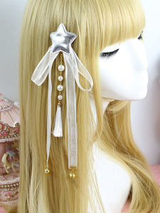 Sweet Lolita Hair Comb Silver Ribbons Star Lolita Headpieces