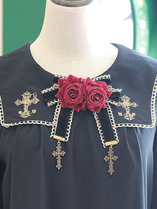 Sweet Lolita Brooches Rose Flower Bows Cross Pendant Stylish Lolita Accessories
