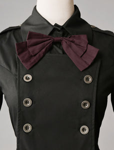 Gothic Lolita Dress OP Black Cotton Double Breasted Button Long Sleeve Bow Ruffled Lolita One Piece Dress