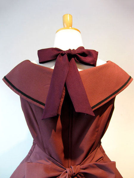 Gothic Lolita JSK Dress Ruffle Button Bow Two Tone Burgundy Lolita Jumper Skirt
