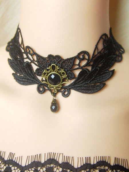 Gothic Lolita Choker Lace Gems Black Lolita Necklace