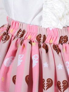 Sweet Pink Lolita Short Skirt Polyester Candy Print Lace Trim