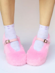 Sweet Lolita Shoes Platform Plush Strap Chunky Heels For Lolita