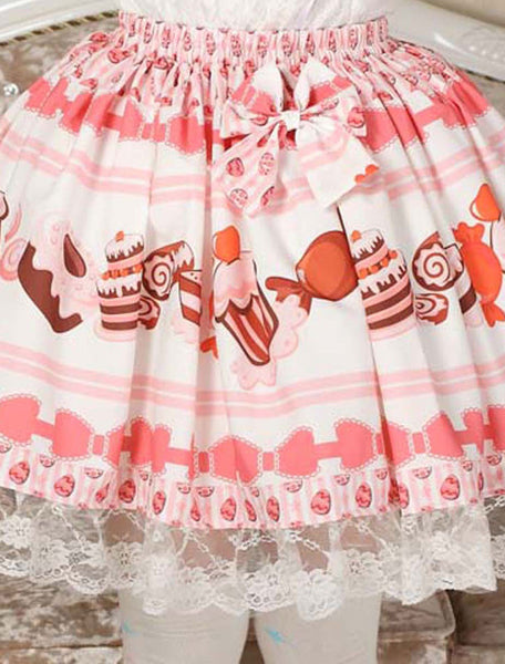 Sweet Pink Lolita Short Skirt Cake Ice Cream Print Lace Trim
