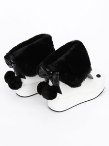 White Lolita Boots Rabbit Ear Lined Kawaii Lolita Winter Boots In Two Tone