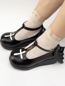 Gothic Lolita Shoes Black Cross Round Toe Lolita Pumps With Wings