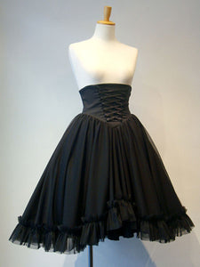 Gothic Lolita SK Tulle Layered Ruffle Pleated Black Lolita Skirt