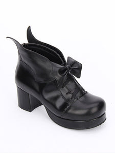 Gothic Lolita Shoes Bow Platform Chunky Heel Black Lolita Pumps
