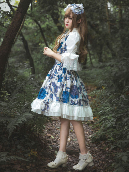 Classic Lolita OP Dress Flower Melody Bow Ruffle Pleated Lolita One Piece Dress