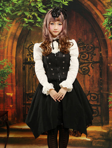 Gothic Black Halter Drawstring Jacquard Lolita Jumper Skirt