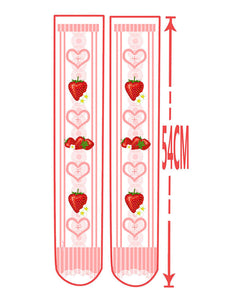 Sweet Lolita Stockings Pink Velvet Strawberry Printed Lolita Knee High Socks