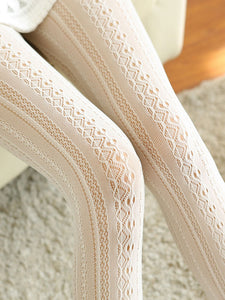 White Lolita Tights Synthetic Sweet Embroidery Printed