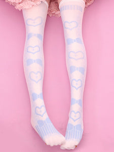 Sweet Lolita Stockings Light Pink Velvet Heart Bow Printed Lolita Socks