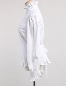 White Lolita Blouse Cotton Long Sleeves High Collar Ruffles Lolita Top
