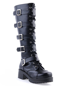 Gothic Black Lolita Boots Square Heels Platform Shoelace Straps Buckles
