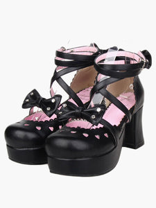 Sweet Chunky Heels Shoes Platform Ankle Straps Bows