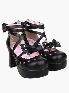 Sweet Chunky Heels Shoes Platform Ankle Straps Bows
