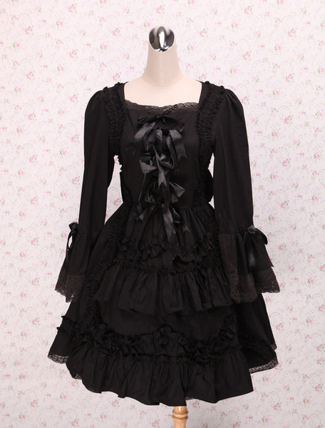 Black Bows Lace Cotton Classic Lolita Dress