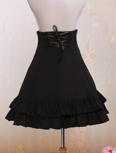 Black High Waist Lolita Short Skirt Lace Up Layered Ruffles