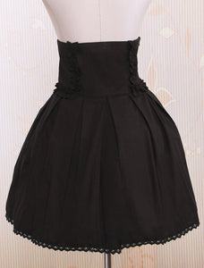 Black Pleated Cotton Lolita Skirt