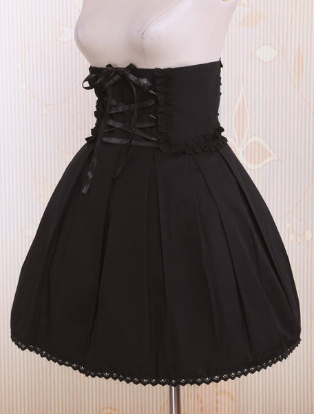 Black Pleated Cotton Lolita Skirt