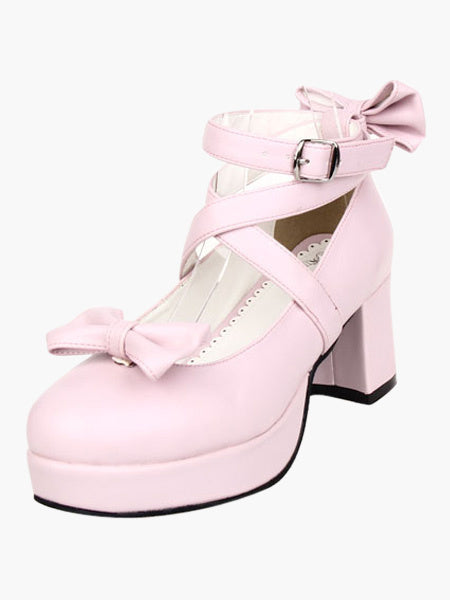 Black Ravel Round Toe PU Leather High Heels Lolita Shoes