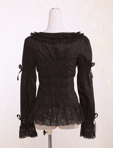 Black Square Collar Long Sleeves Cotton Lolita Blouse