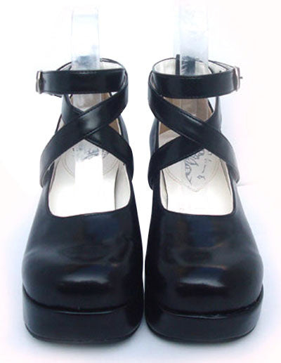 Sweet Lolita Shoes Chunky Heel Black Bow PU Lolita Shoes