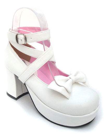 Sweet Lolita Shoes Chunky Heel Black Bow PU Lolita Shoes