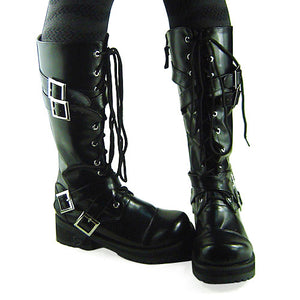 Gothic Black Lolita Boots Chunky Heels Shoelace Straps Buckles