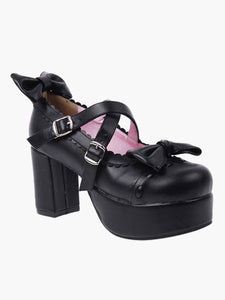 Black Lolita HeelsPU Platform Criss Cross Chunky Heel Lolita Shoes
