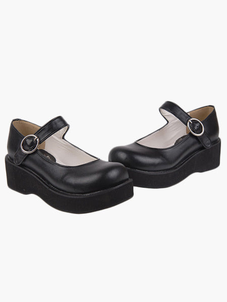 Kawayi Black Lolita Shoes Platform Shoes with Buckles Strap