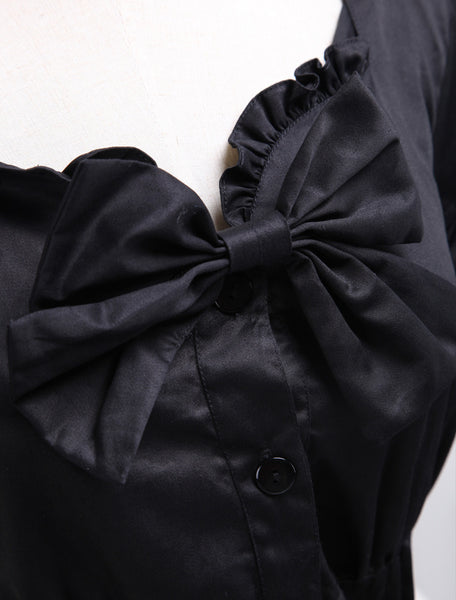 Cotton Black Lolita Blouse Short Sleeves Bow Ruffles