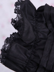 Cotton Black Lolita Blouse Short Sleeves Bow Ruffles