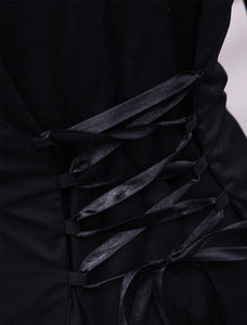 Black Cotton Lolita Blouse Long Sleeves Stand Collar Ruffles Bow