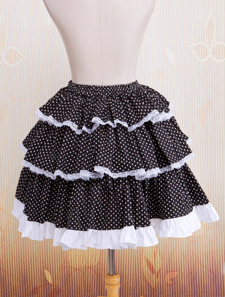 Cotton Black Polka Dot Lace Lolita Skirt